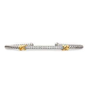David Yurman Silver Petite Helena Two Station Wrap Bracelet 18K YG Diamonds